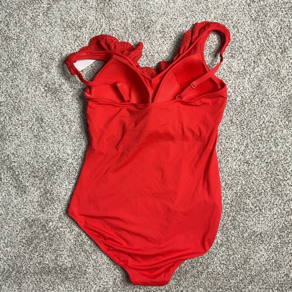 Draper James Ruffle V-Neck Floral One Piece Swimsuit Orange Sz 14 Beach Summer - Picture 8 of 10